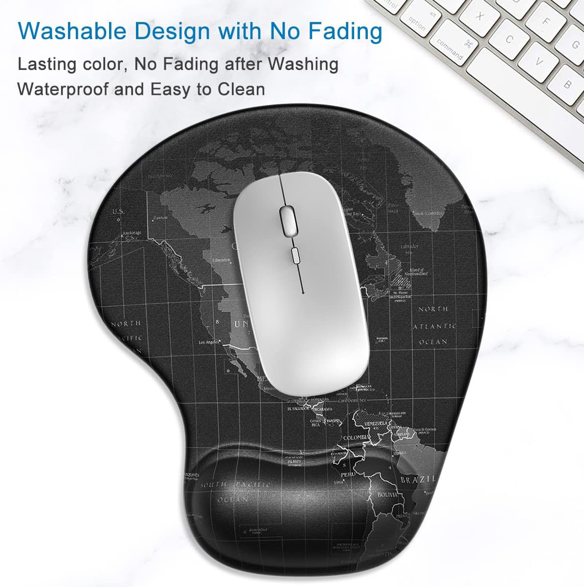 Ergonomic Gel Wrist Support Mouse Pad – Comfortable Non-Slip Design for Pain Relief, 8.7 x 7.2 Inches, Stylish Map Print