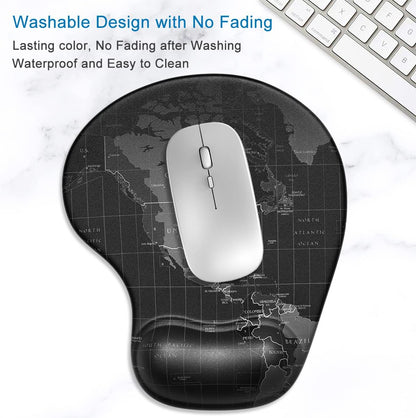 Ergonomic Gel Wrist Support Mouse Pad – Comfortable Non-Slip Design for Pain Relief, 8.7 x 7.2 Inches, Stylish Map Print