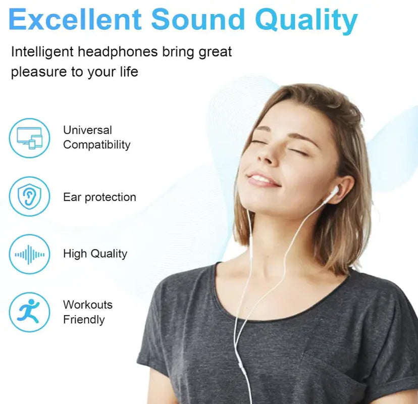 Wired Earphones with Microphone and Volume Control, Universal Type-C and Android Compatible Music Earbuds