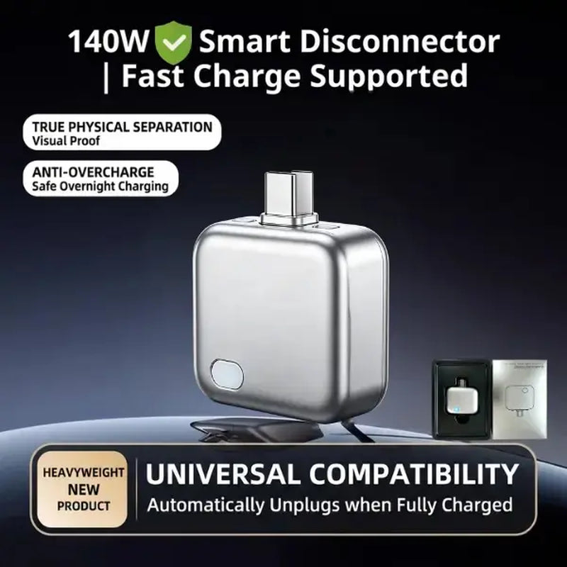 Looplyfe 140W Physical Disconnect Battery Guard with Auto and Self-Eject Charger, Smart Auto-Stop Charging Accessory for Mobile Devices and Laptops