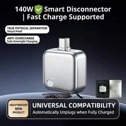 Looplyfe 140W Physical Disconnect Battery Guard with Auto and Self-Eject Charger, Smart Auto-Stop Charging Accessory for Mobile Devices and Laptops