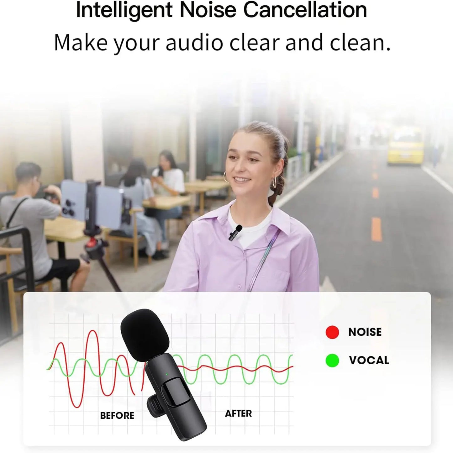 Hitozon Wireless Lavalier Microphone for iPhone 15/16/17, iPad, and Android - Portable USB-C Lapel Mic with Noise Reduction for Video Recording, Vlogging, TikTok, and YouTube