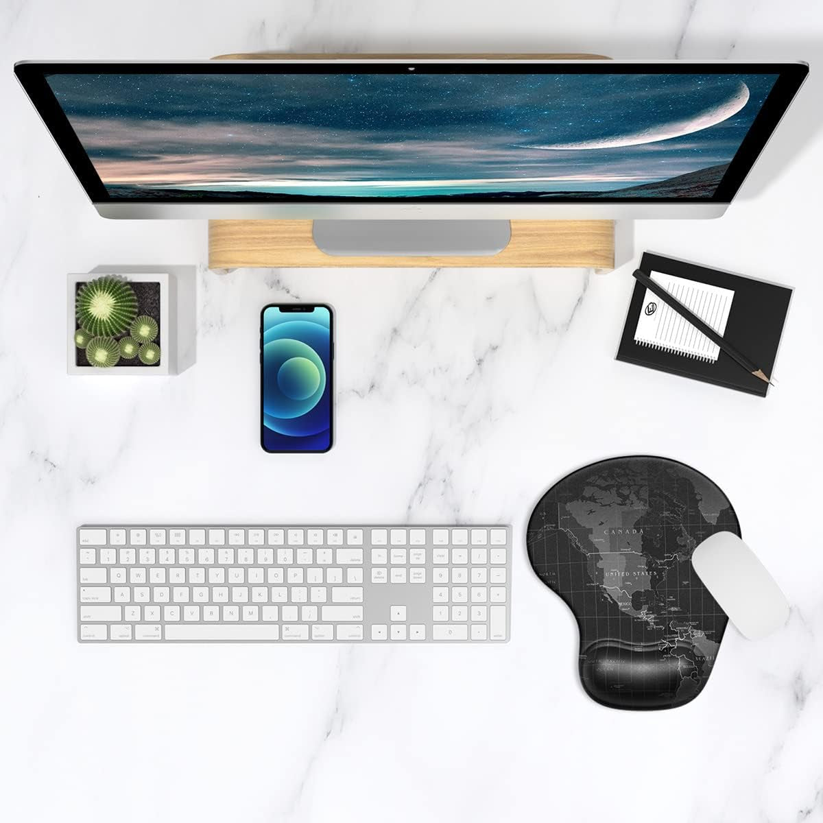 Ergonomic Gel Wrist Support Mouse Pad – Comfortable Non-Slip Design for Pain Relief, 8.7 x 7.2 Inches, Stylish Map Print