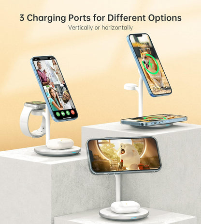 3-in-1 Wireless Charging Station for Apple Devices - Fast Mag-Safe Charger Stand with 20W Adapter for iPhone 17/16/15/14/13/12 Pro Max/Air/Plus/Pro, Apple Watch, and AirPods - Ideal Gift for Couples