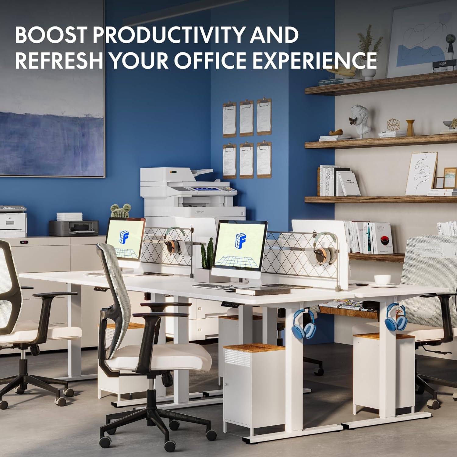 48"X24" One-Piece Electric Standing Desk, 1" Thick Seamless Desktop for Home Office, Study & Multi-Monitor Setup, White