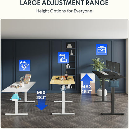 48"X24" One-Piece Electric Standing Desk, 1" Thick Seamless Desktop for Home Office, Study & Multi-Monitor Setup, White