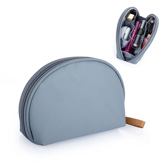 Half Moon Cosmetic Beauty Bag for Purse Travel Handy Makeup Pouch for Women Girls (Grey-Blue)