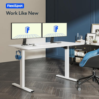 48"X24" One-Piece Electric Standing Desk, 1" Thick Seamless Desktop for Home Office, Study & Multi-Monitor Setup, White