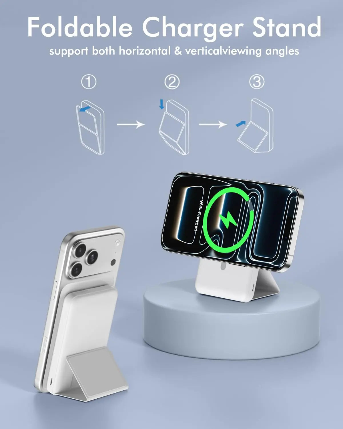 10,000mAh Magnetic Wireless Power Bank with LED Display | 22.5W Fast Charging MagSafe Battery Pack with Stand | Compatible with iPhone 17/16/15/14/13/12 Series | Portable Foldable Lithium-Ion Travel Charger with USB Type-C