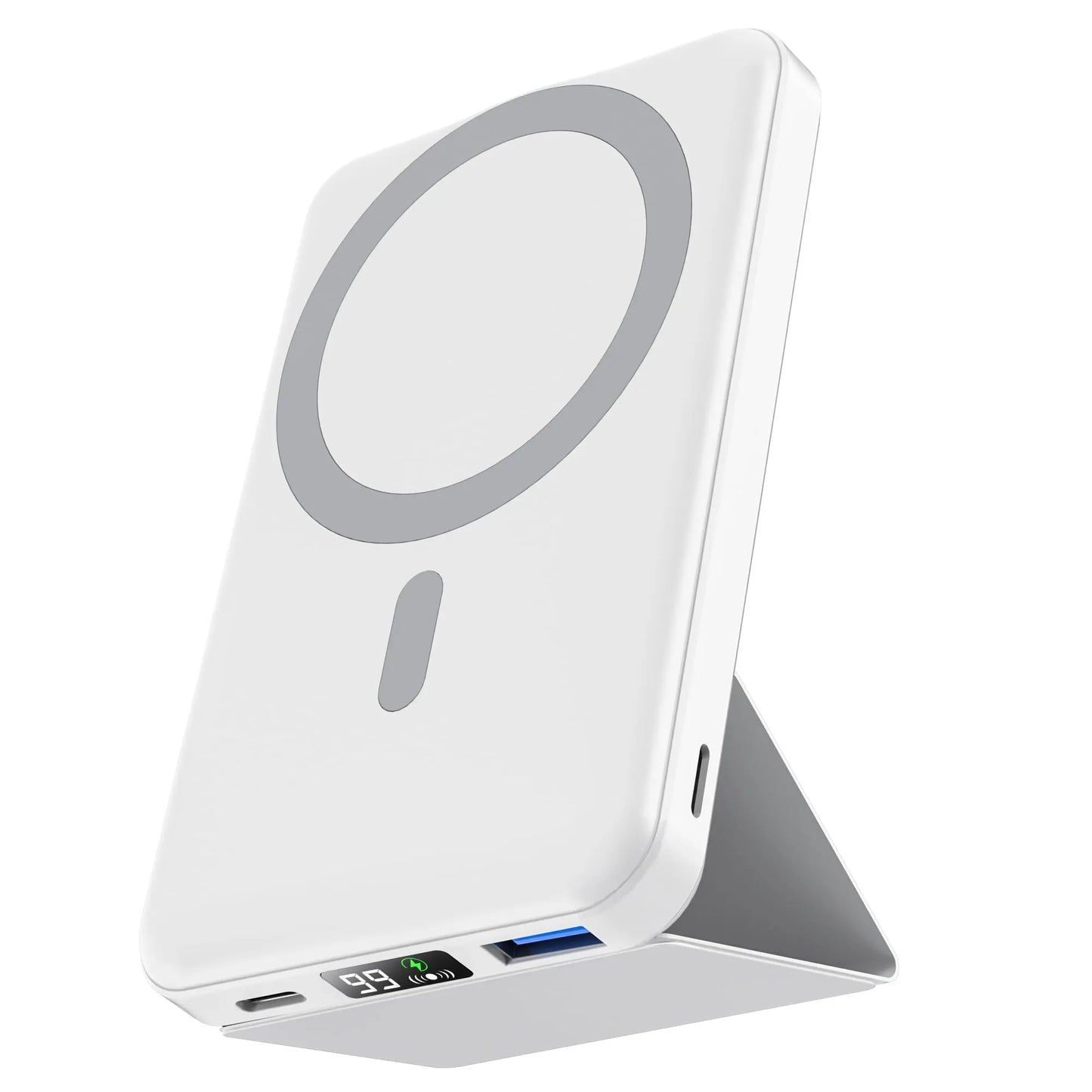 10,000mAh Magnetic Wireless Power Bank with LED Display | 22.5W Fast Charging MagSafe Battery Pack with Stand | Compatible with iPhone 17/16/15/14/13/12 Series | Portable Foldable Lithium-Ion Travel Charger with USB Type-C