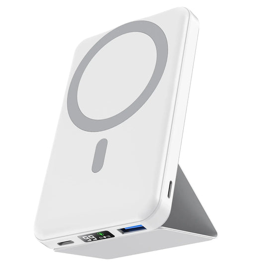 10,000mAh Magnetic Wireless Power Bank with LED Display | 22.5W Fast Charging MagSafe Battery Pack with Stand | Compatible with iPhone 17/16/15/14/13/12 Series | Portable Foldable Lithium-Ion Travel Charger with USB Type-C