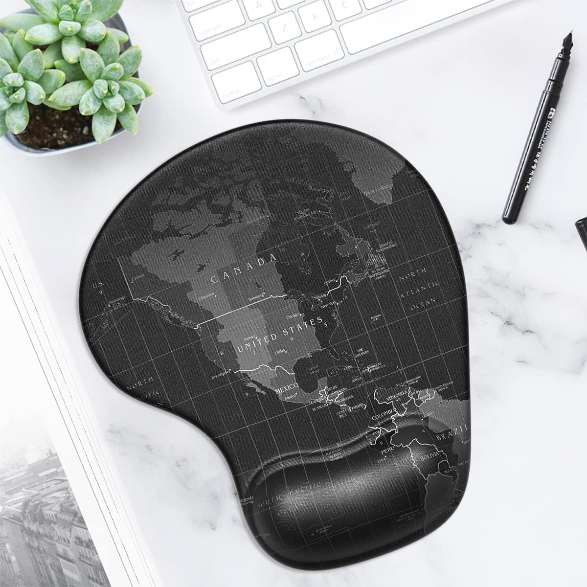 Ergonomic Gel Wrist Support Mouse Pad – Comfortable Non-Slip Design for Pain Relief, 8.7 x 7.2 Inches, Stylish Map Print