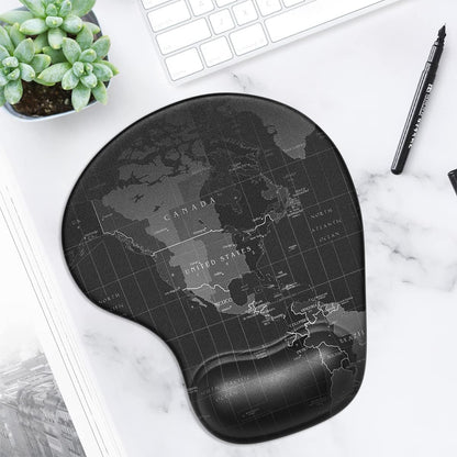 Ergonomic Gel Wrist Support Mouse Pad – Comfortable Non-Slip Design for Pain Relief, 8.7 x 7.2 Inches, Stylish Map Print