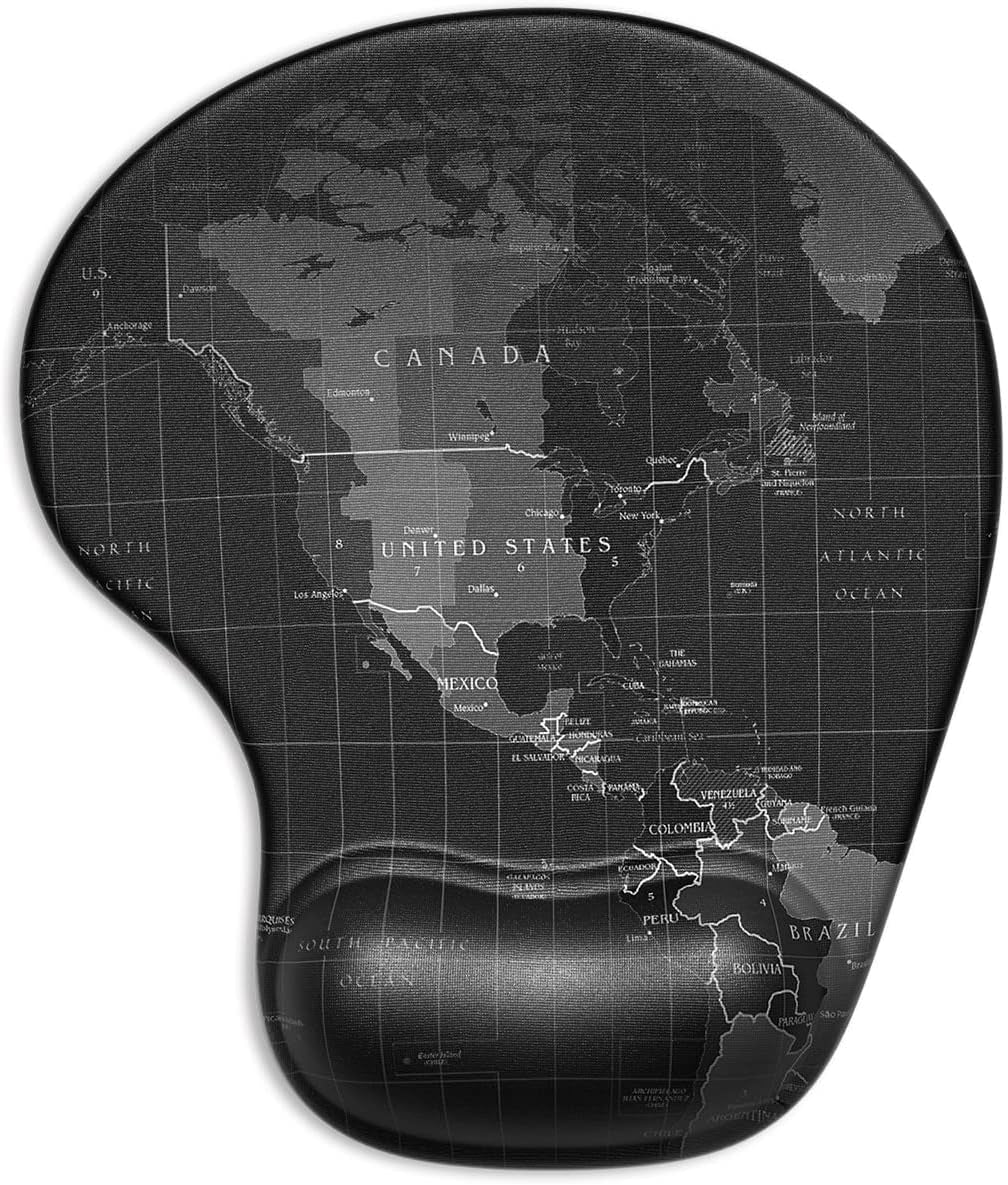 Ergonomic Gel Wrist Support Mouse Pad – Comfortable Non-Slip Design for Pain Relief, 8.7 x 7.2 Inches, Stylish Map Print