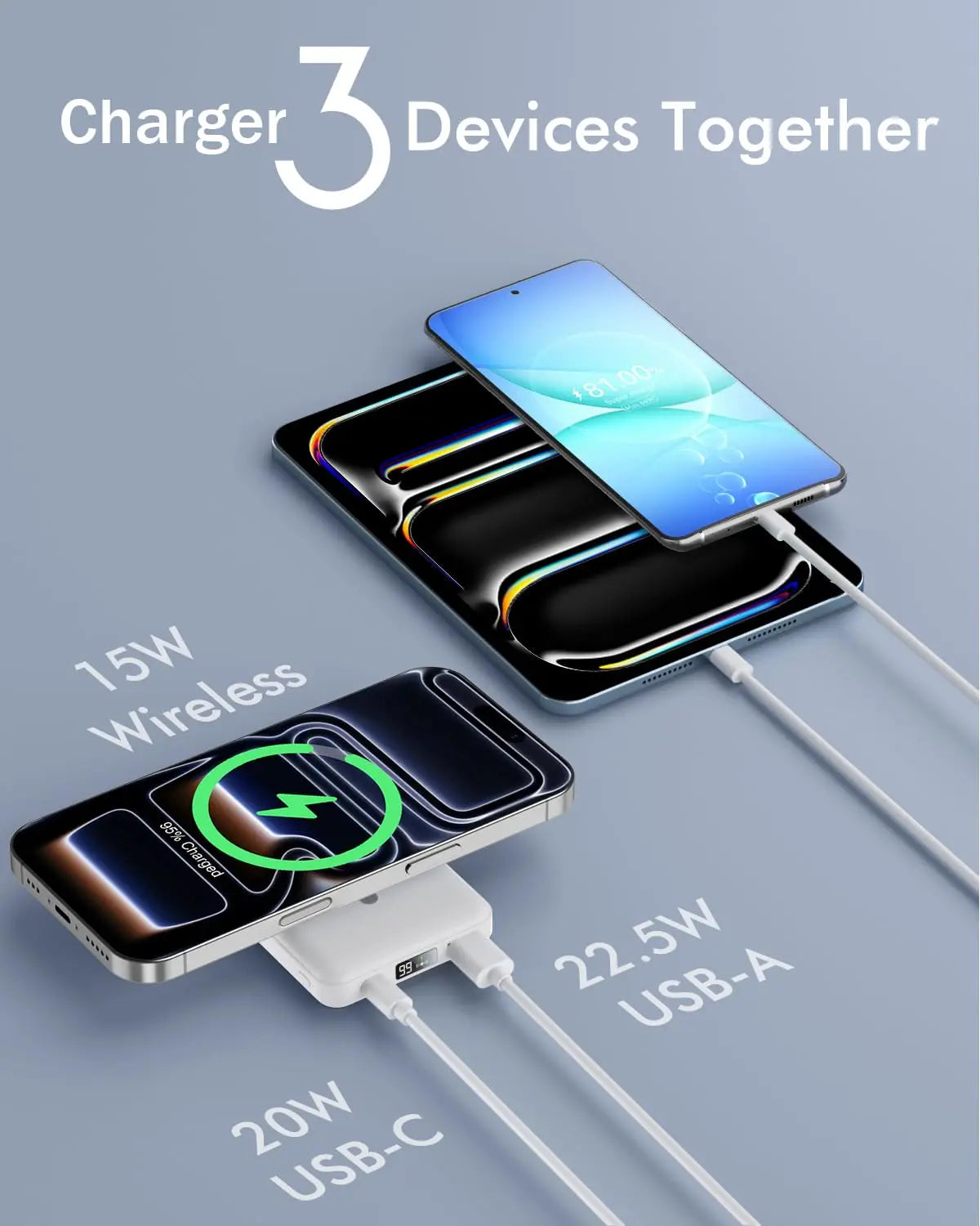 10,000mAh Magnetic Wireless Power Bank with LED Display | 22.5W Fast Charging MagSafe Battery Pack with Stand | Compatible with iPhone 17/16/15/14/13/12 Series | Portable Foldable Lithium-Ion Travel Charger with USB Type-C