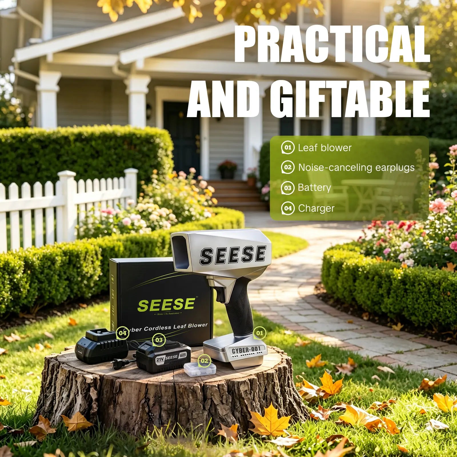 Seese 2000G Cyber Cordless Leaf Blower with Brushless Copper Motor, 120+ MPH Turbofan, Battery-Powered Air Duster for Car Drying and Snow Removal - Ideal Father's Day Gift