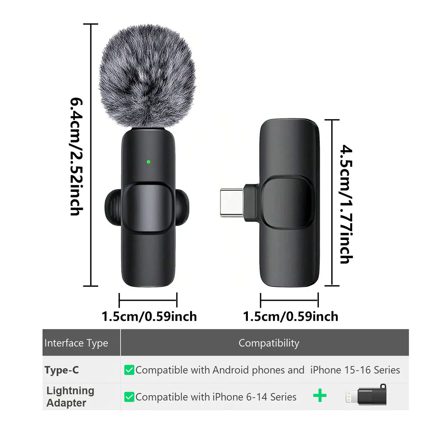 Hitozon Wireless Lavalier Microphone for iPhone 15/16/17, iPad, and Android - Portable USB-C Lapel Mic with Noise Reduction for Video Recording, Vlogging, TikTok, and YouTube