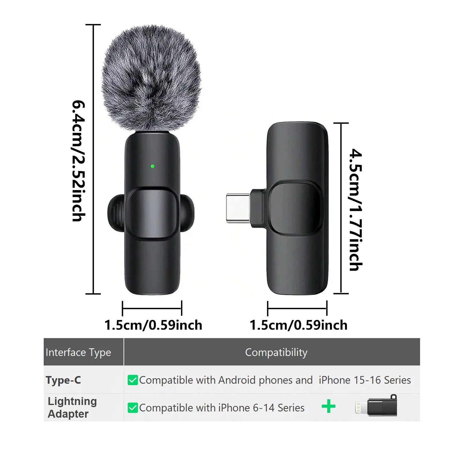 Hitozon Wireless Lavalier Microphone for iPhone 15/16/17, iPad, and Android - Portable USB-C Lapel Mic with Noise Reduction for Video Recording, Vlogging, TikTok, and YouTube
