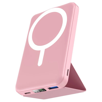 10,000mAh Magnetic Wireless Power Bank with LED Display | 22.5W Fast Charging MagSafe Battery Pack with Stand | Compatible with iPhone 17/16/15/14/13/12 Series | Portable Foldable Lithium-Ion Travel Charger with USB Type-C