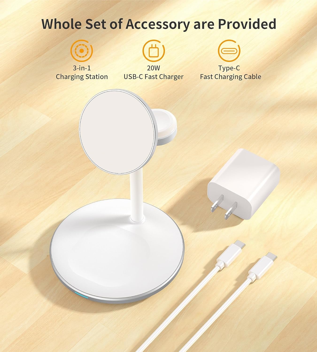 3-in-1 Wireless Charging Station for Apple Devices - Fast Mag-Safe Charger Stand with 20W Adapter for iPhone 17/16/15/14/13/12 Pro Max/Air/Plus/Pro, Apple Watch, and AirPods - Ideal Gift for Couples