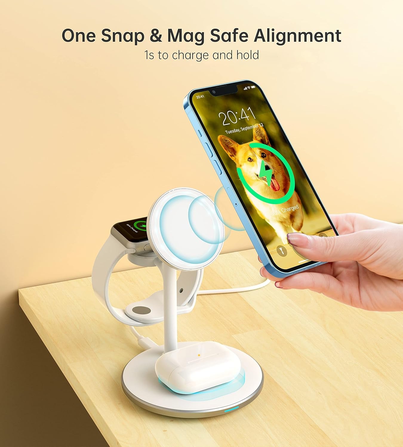 3-in-1 Wireless Charging Station for Apple Devices - Fast Mag-Safe Charger Stand with 20W Adapter for iPhone 17/16/15/14/13/12 Pro Max/Air/Plus/Pro, Apple Watch, and AirPods - Ideal Gift for Couples